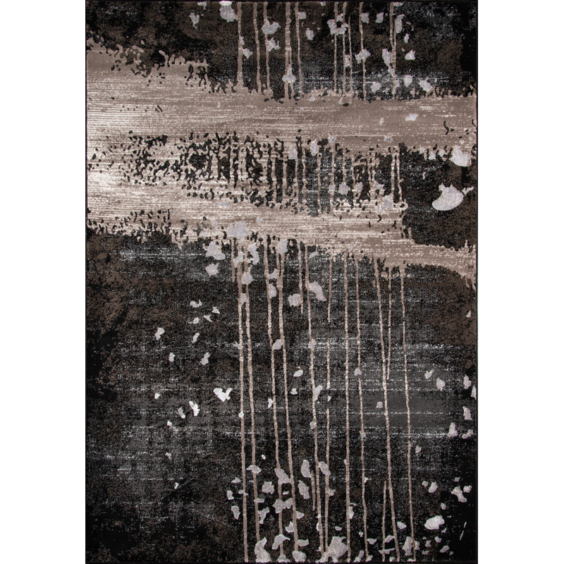 Tapis gris anthracite/ beige tissé à la machine Floreat, Rectangle 2 pi x 3 pi