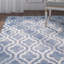 Tapis bleu / ivoire en laine touffeté à la main à motif géométrique-16766787
