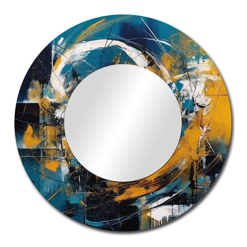 Onterio bleu et jaune Elegance of Marble I - miroir en marbre, miroir mural rond bleu unique, reproduction d'art en métal