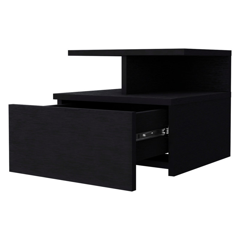 1 table de chevet noire avec 2 tablettes pour la fiabilité de la chambre à coucher, 1 tiroir sophistiqué, Noir