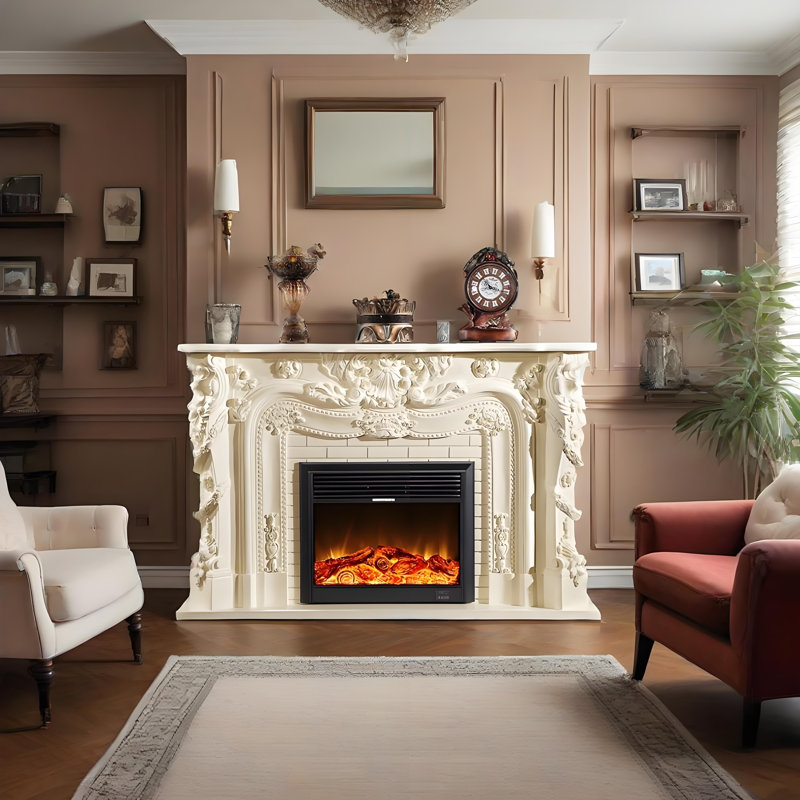 Foyer électrique en bois massif 73,23 ", Blanc