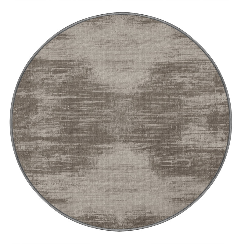 Machine Washable Abstract Gray Area Rug, Round 4'
