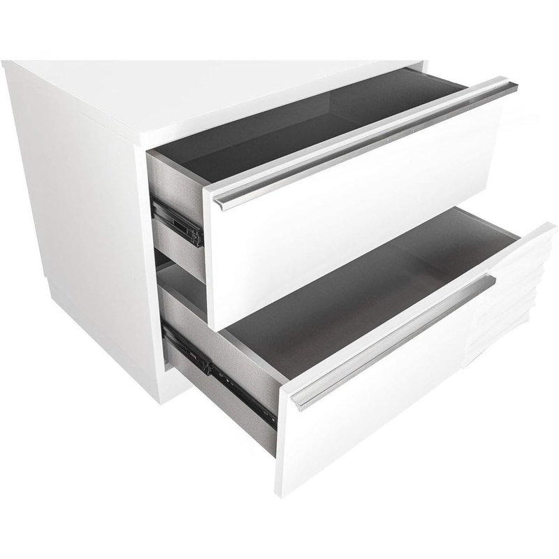 White Lacquer Wood 2-Drawer Nightstand For Bedroom, Gloss Finish Bedside Table