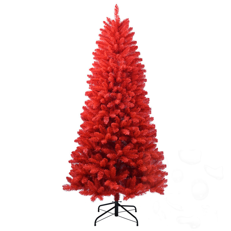 Arbre de Noël à charnière rouge 6 pi avec base en métal, H 6 pi