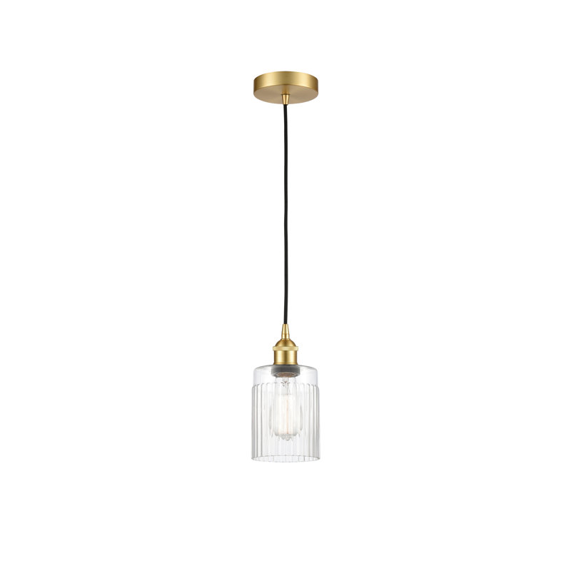 Luminaire suspendu cylindrique à 1 lumière Kamena, Transparent, Or satiné