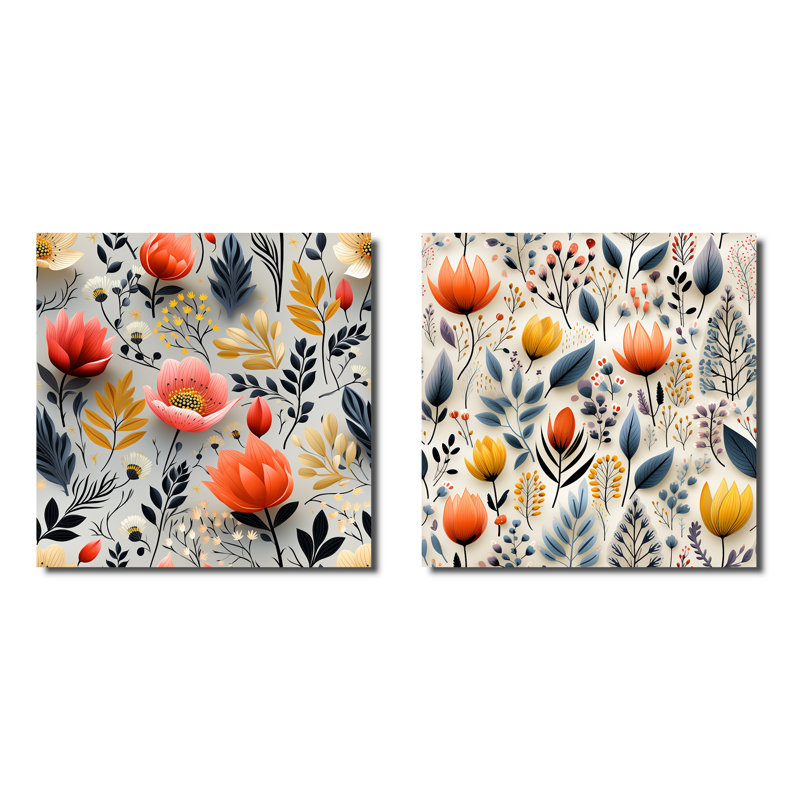 Ledonne - Floral Wall Decor Set Of 2, Wrapped Canvas, 16" H x 33" W x 1" D