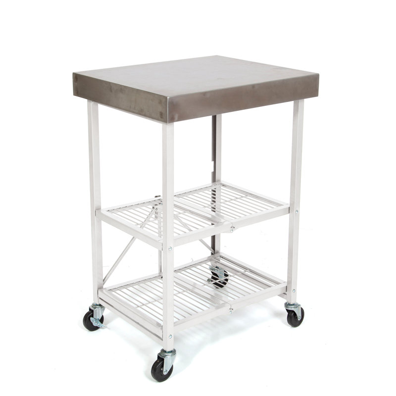 Chariot de cuisine pliable Origami, Acier inoxydable et blanc