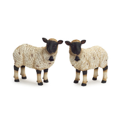 Figurine de mouton rustique avec décorations de cloche (ensemble de 2)