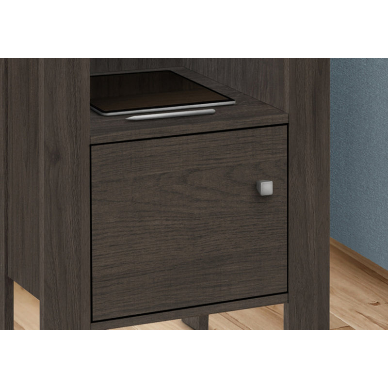 Table d'appoint, côté, bout, table de chevet, lampe, rangement, salon, chambre à coucher, stratifié brun, transitionnel