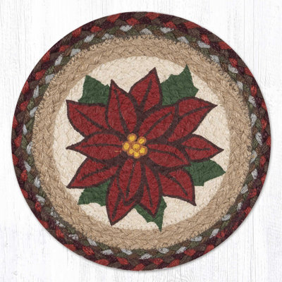  Poinsettia Round Trivet - imprimé floral de Noël 10 po sur coussin chauffant en jute tressé