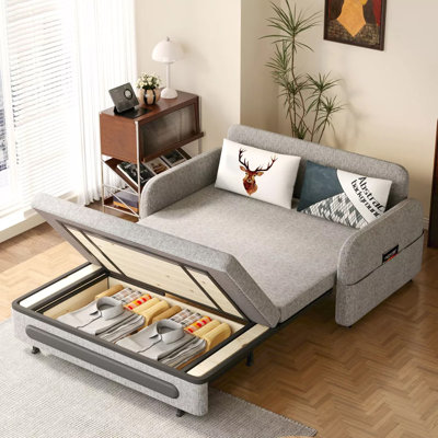 Adjustable Sleeper Chair Pullout Sofa Bed With Modern Linen Fabric For Living Room