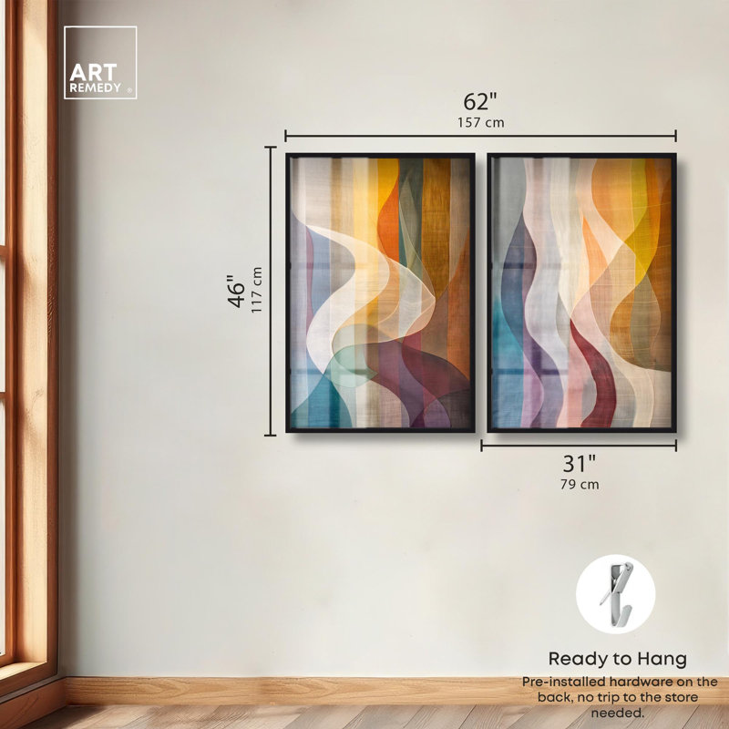 "Lucid Harmony", ensemble abstrait, "Shadowbox", décoration murale colorée par Art Remedy, cadre noir, 30 x 45, Cadre noir