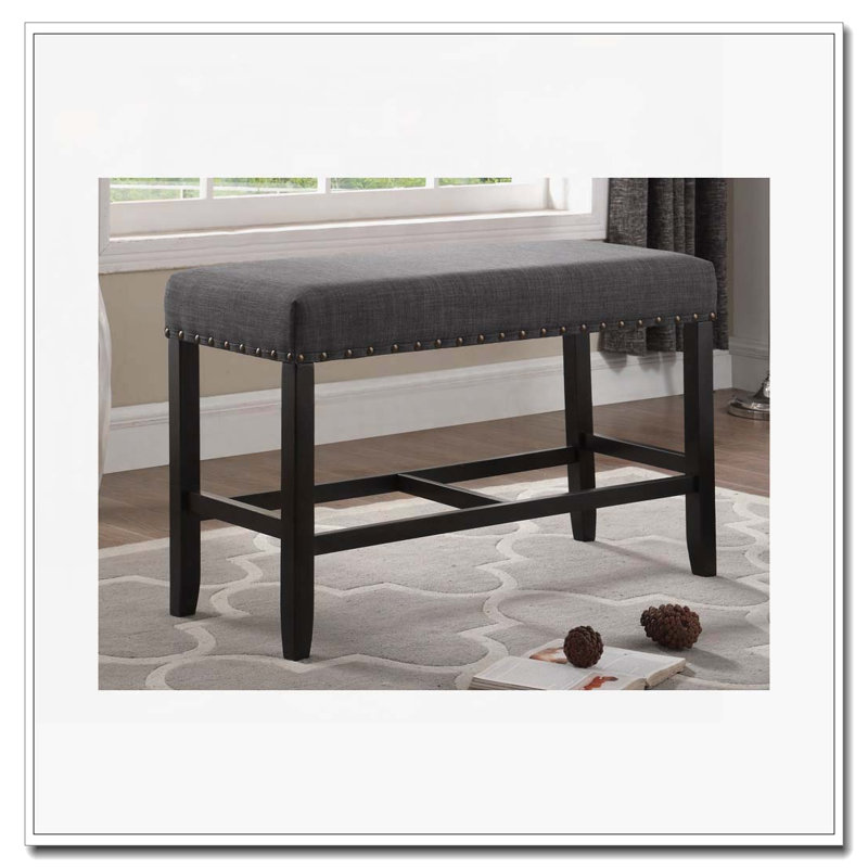 Upholstered Dining Bench with Nailhead Trim, Gray