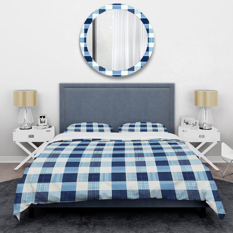 Ensemble de housse de couette moderne à imprimé vichy bleu et blanc, Housse de couette très grand et 2 très grandes t