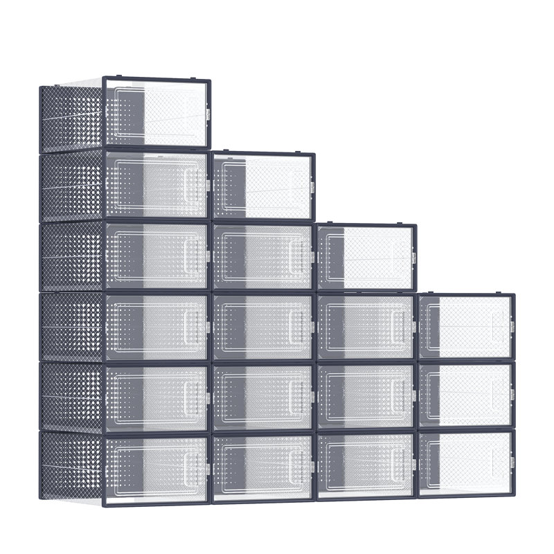 18 Pair Stackable Shoe Storage Box, Black