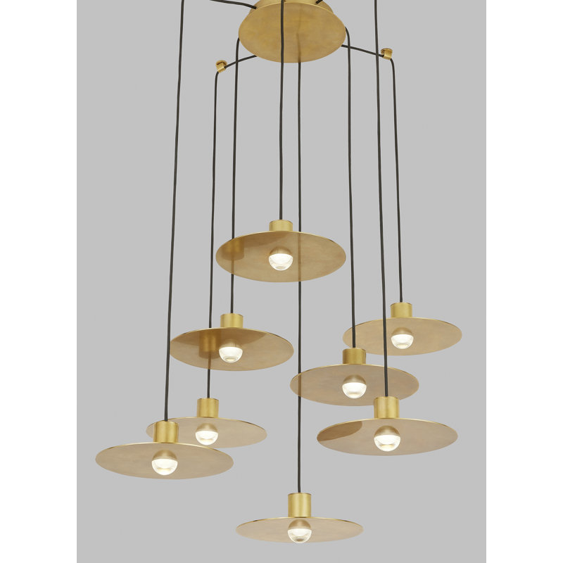 Eaves 8 - Light LED Pendant, Natural Brass