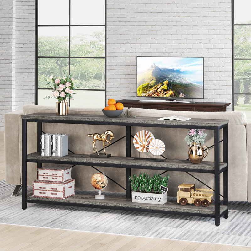 Console en bois manufacturé l 70,87 po avec structure en métal Jeyden , Plateau gris/ base noire