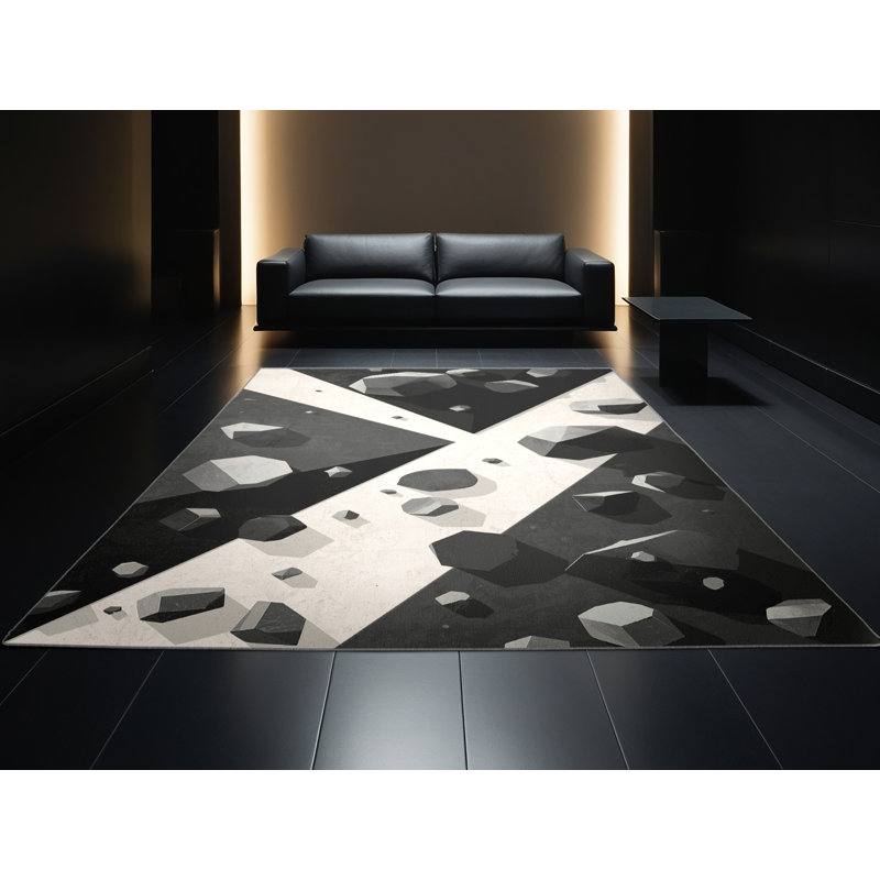 Tapis géométrique moderne lavable à la machine gris Medford Bouldering, 8 x 12