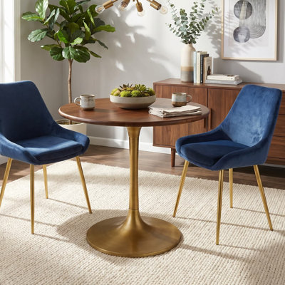 Table de salle à manger ronde moderne brune de 30 pouces avec base piédestal compacte