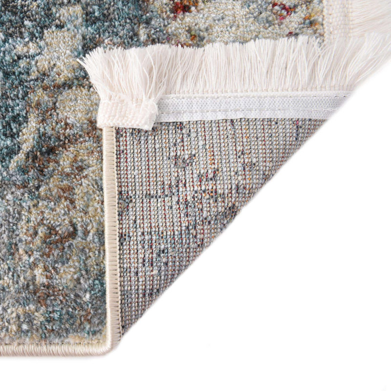 Tapis de style oriental bleu / rouge / orange / crème Folmar, Rectangle 4 pi 3 po x 6 pi 1 po