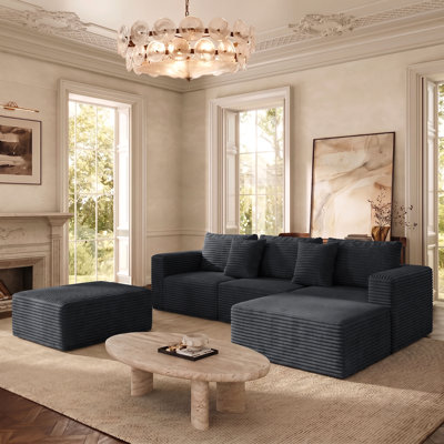 108" Sectional Gray Couches for Living Room Cloud Couch Sofa with L&U-Shape Upholstered Boneless Sofas Modern Modular Sectional Couch with Ottomans