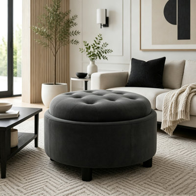 29.33"W Upholstered Round Ottoman