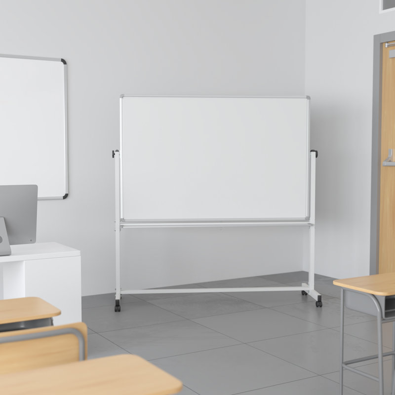 Tableau blanc mobile à double face avec plumier Hendrick, l 64,75 po x l 64,25 po, Blanc