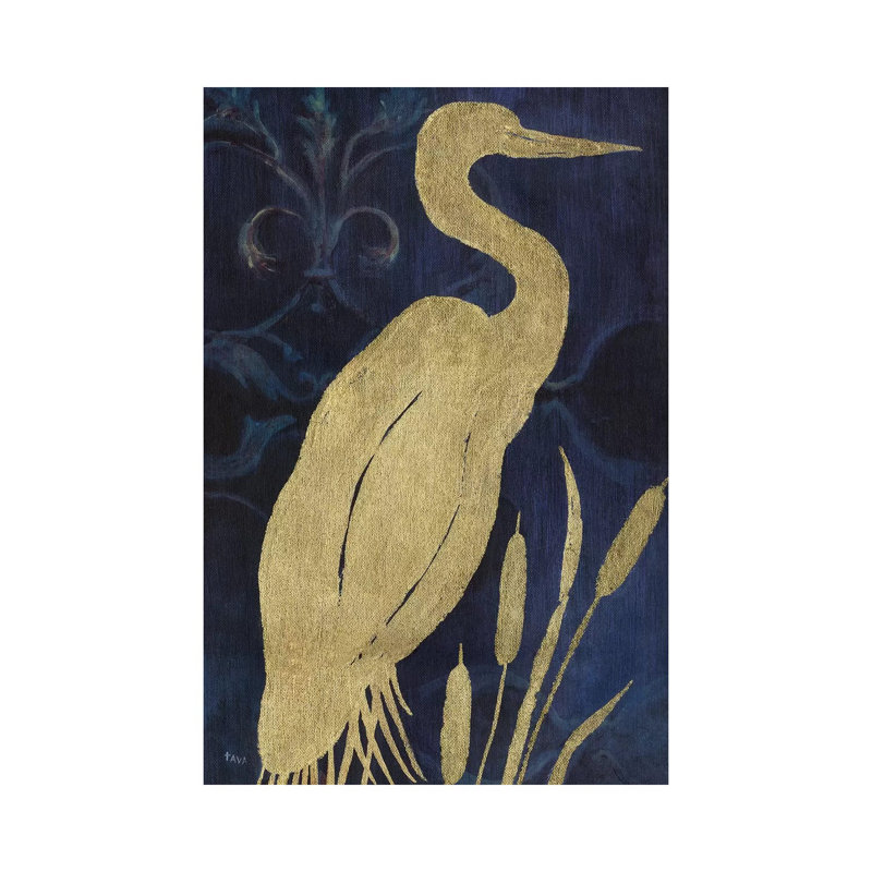 Egret On Indigo I by Tava Studios - Wrapped Canvas Painting, 20.32 cm H x 30.48 cm W
