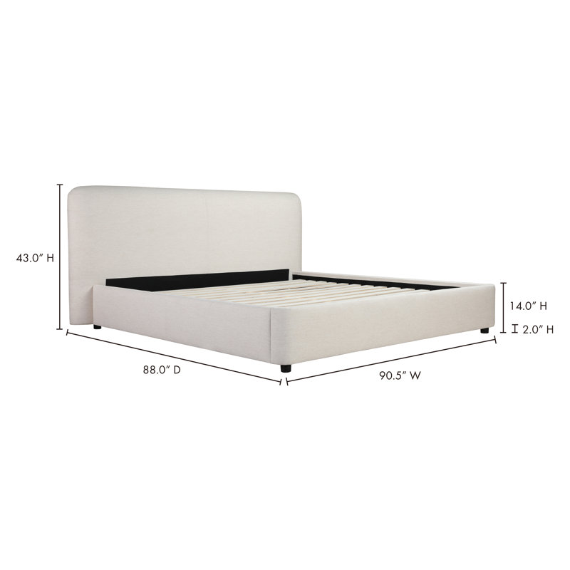Crosby Upholstered Low Profile Platform Bed, Queen, Beige Basketweave