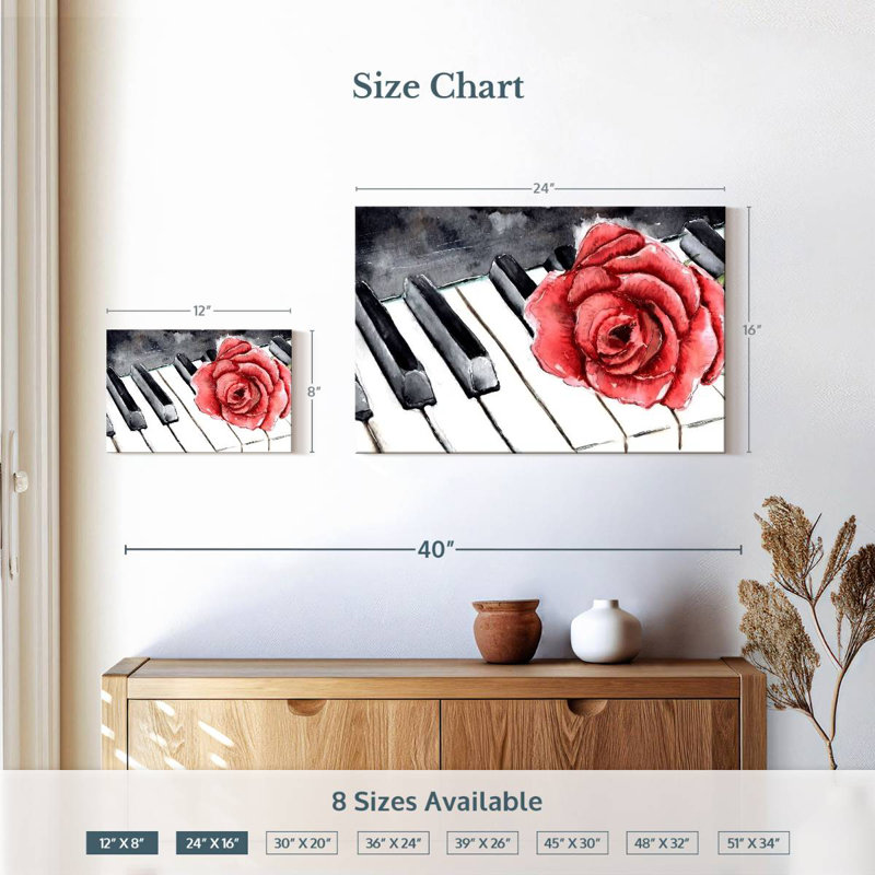 Abarca piano et fleur, H 16 po x l 24 po