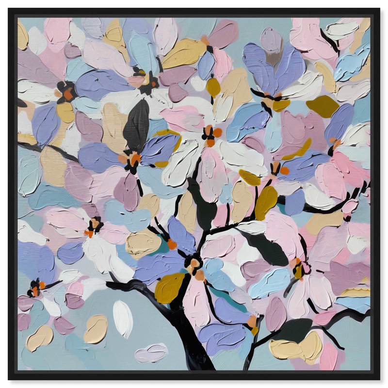 «Blossoming In Pastels», art mural abstrait par Art Remedy, Cadre noir, H 13 po x l 13 po