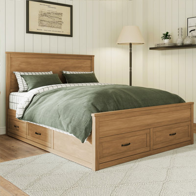 Modern Wood Storage Bed Frame With 6 Drawers,Platform Bed With Wooden Slats Support,No Box Spring Needed