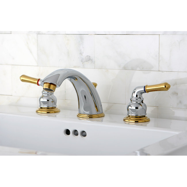 Kingston Brass Magellan Two-Handle 3-Hole Deck Mount Widespread Bathroom Faucet with Retail Pop-Up Drain