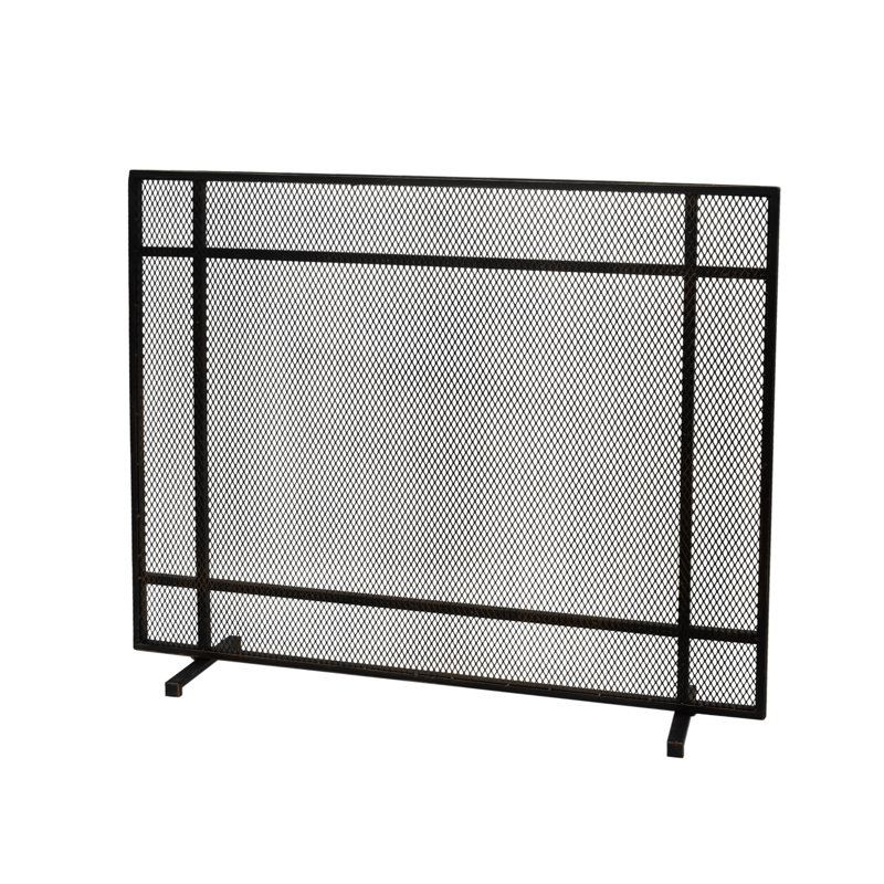 Erick Iron Fireplace Screen, Black/Brushed/Gold