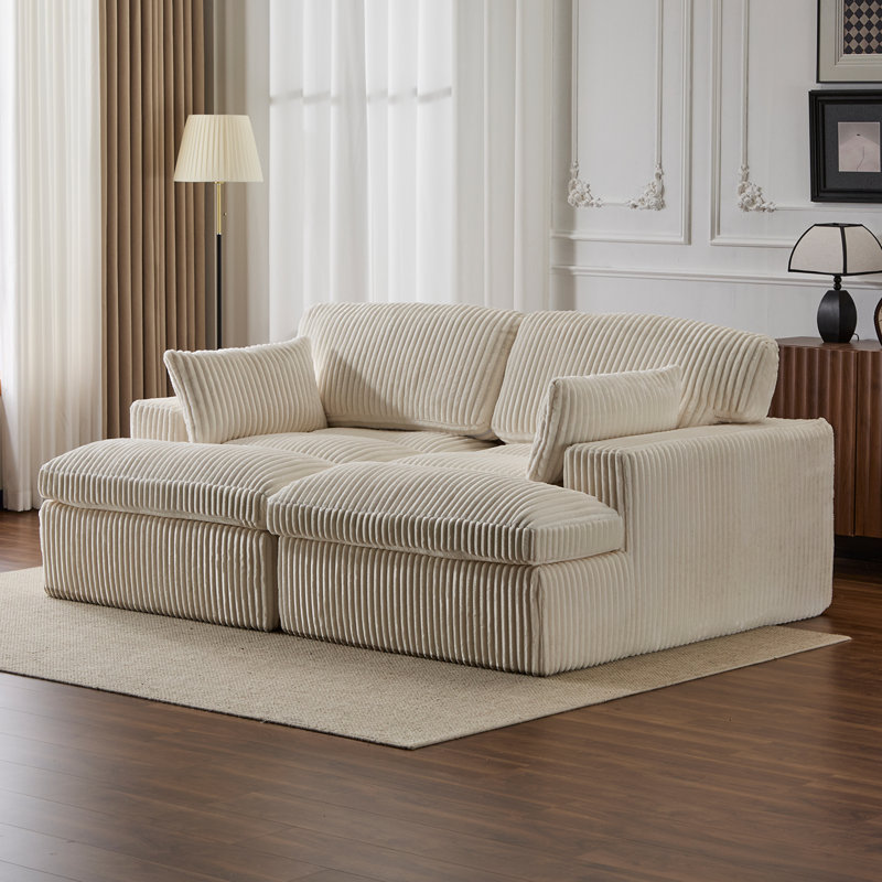 Double méridienne intérieure, canapé-lit rembourré surdimensionné pour l'intérieur, canapé-lit luxueux à assise profonde, causeuse modulaire, causeuse en velours côtelé pour le salon, aucun assemblage requis, blanc