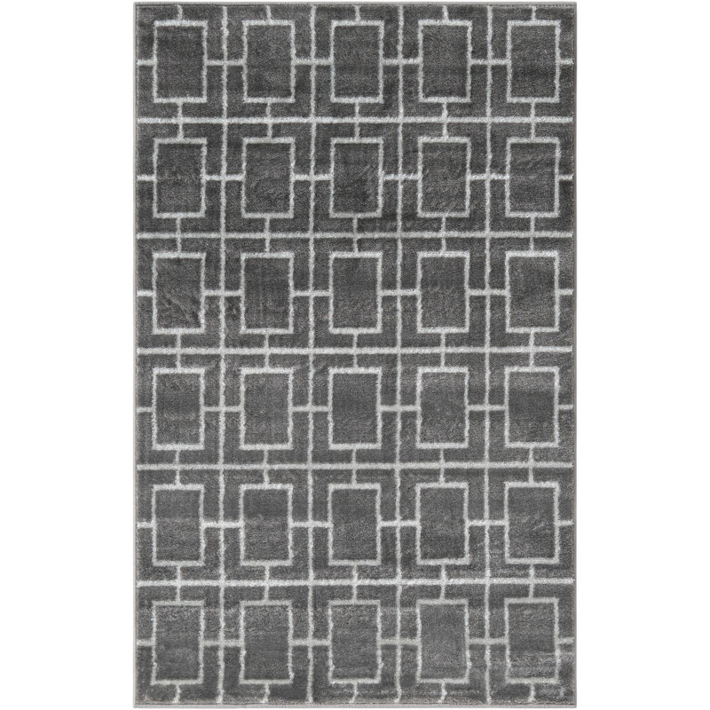 Tapis gris argenté à motif géométrique glam, Rectangle 3 pi 1 po x 5 pi 3 po