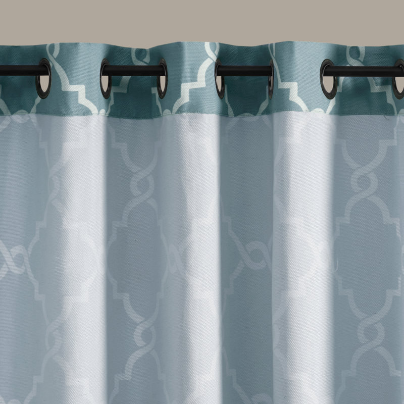 Puddle Length Blue and White Grommet Cotton Blend Curtains