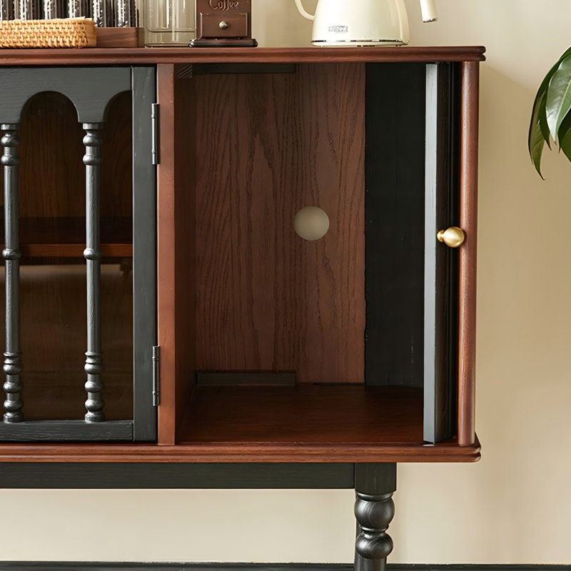 55.12"Brown and Black Solid Wood Ash Accent Cabinet
