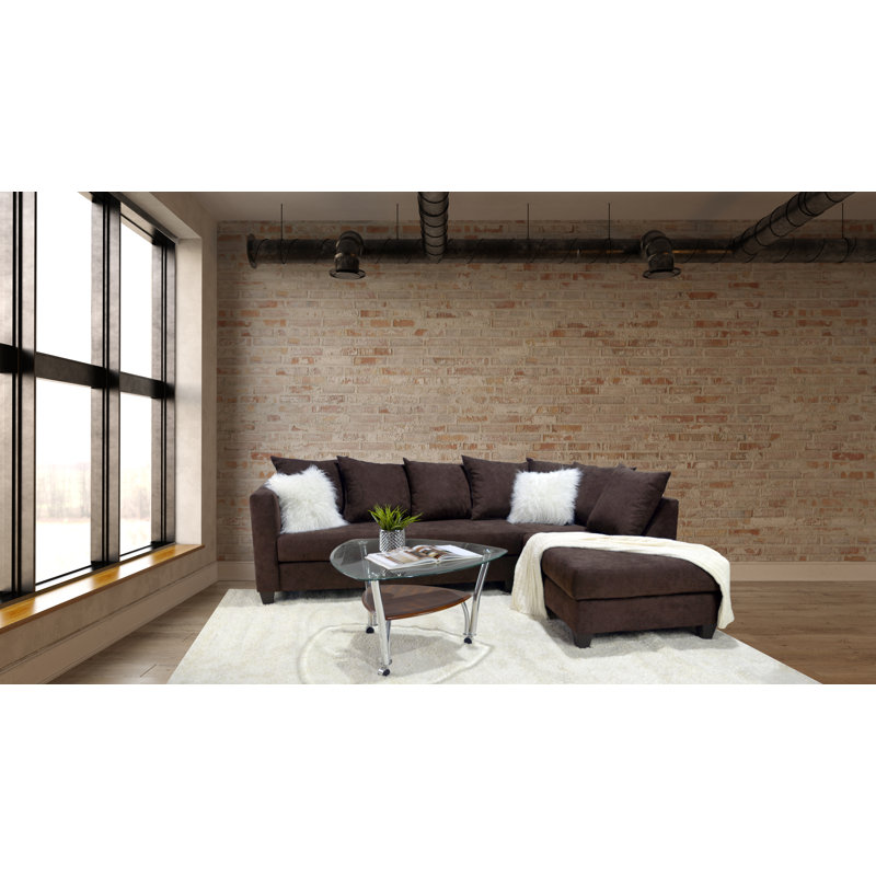 Jude Corner Chaise Chaise Sectional in Brown Polyester Blend, Brown Polyester Blend