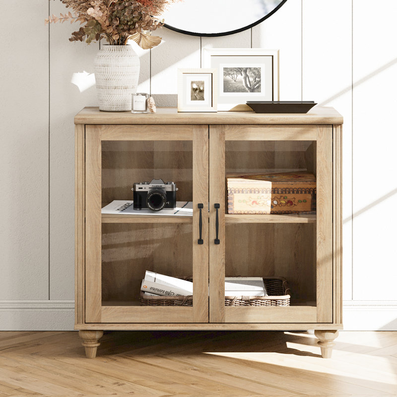 Scarlett Solid and Manufactured Wood TV Stand for TVs up to 43", Oak, Glass Door