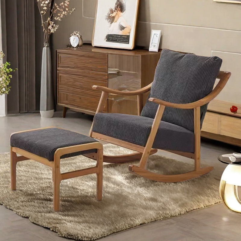 Chaise berçante en bois massif, Bleu