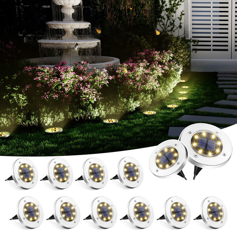 Solar Powered Integrated LED Metal Pathway Light Pack (Set of 12), 3200 K