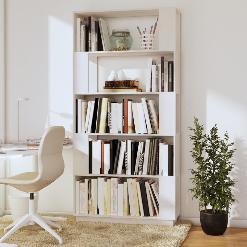 Ireana Geometric Bookcase, White, (5 shelves) 163.5cm H x 80cm W x 25cm D