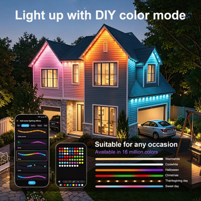 Guirlande de 100 lumières RVB d'extérieur 100 pi avec télécommande, 16 millions de couleurs, étanche IP67