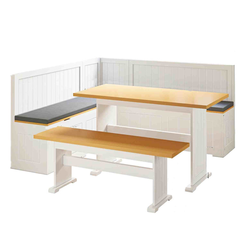 Ensemble de salle à manger coin-repas 63 po x 63 po, banc de coin en L avec dossier et banc de table avec rangement