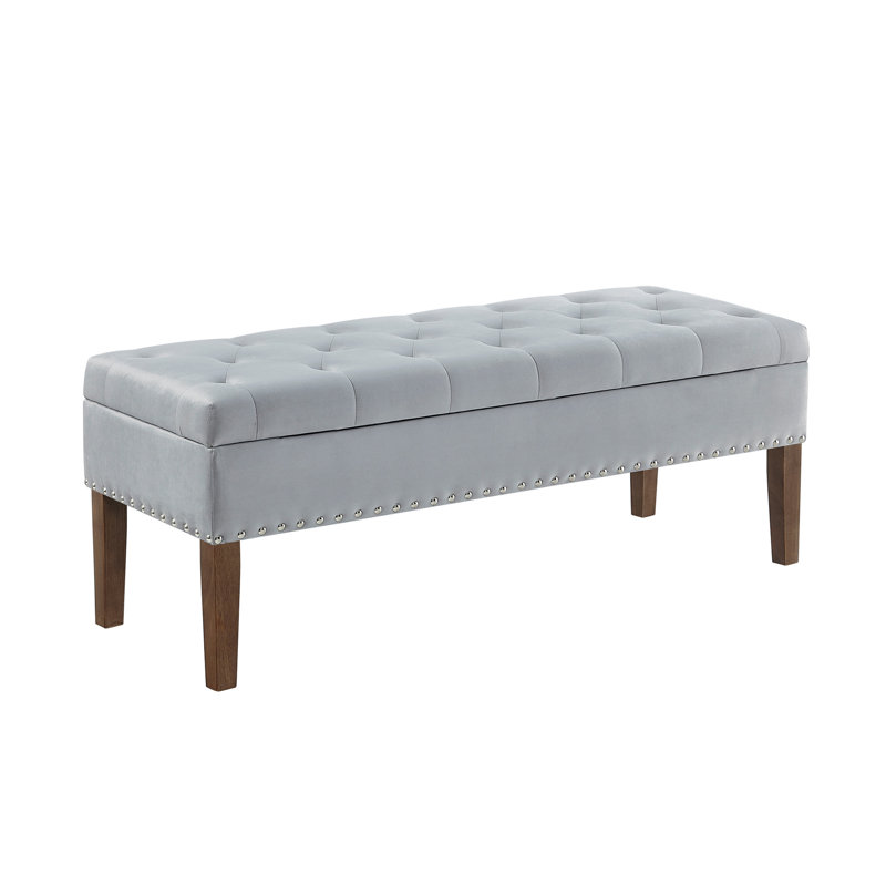 Tufted Bench with Storage, Gray