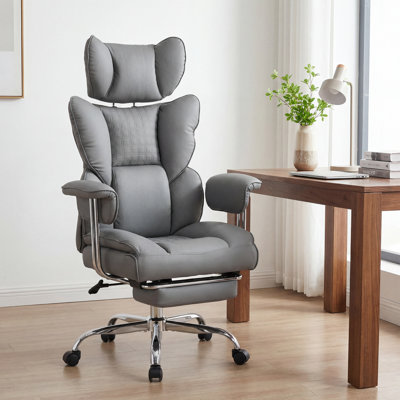 Fauteuil de direction ergonomique grand et haut Katsunori avec repose-pieds et coussin
