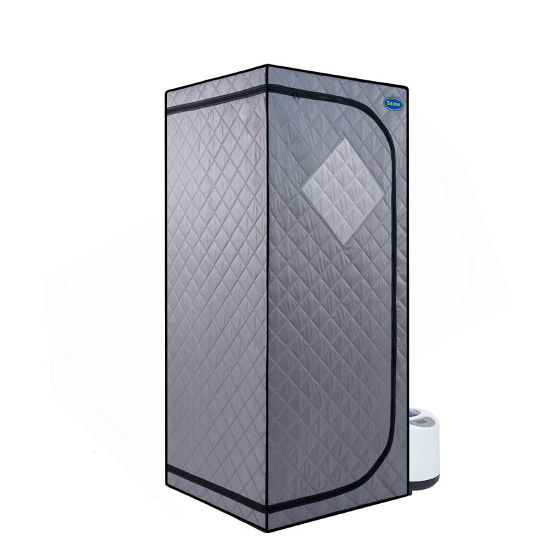 Full Size Portable Grey Steam Sauna Tent–Personal Home Spa, With Steam Generator, Remote Control, Foldable Chair, Timer And PVC Pipe Connector Easy To Install.Fast Heating, With FCC Certification