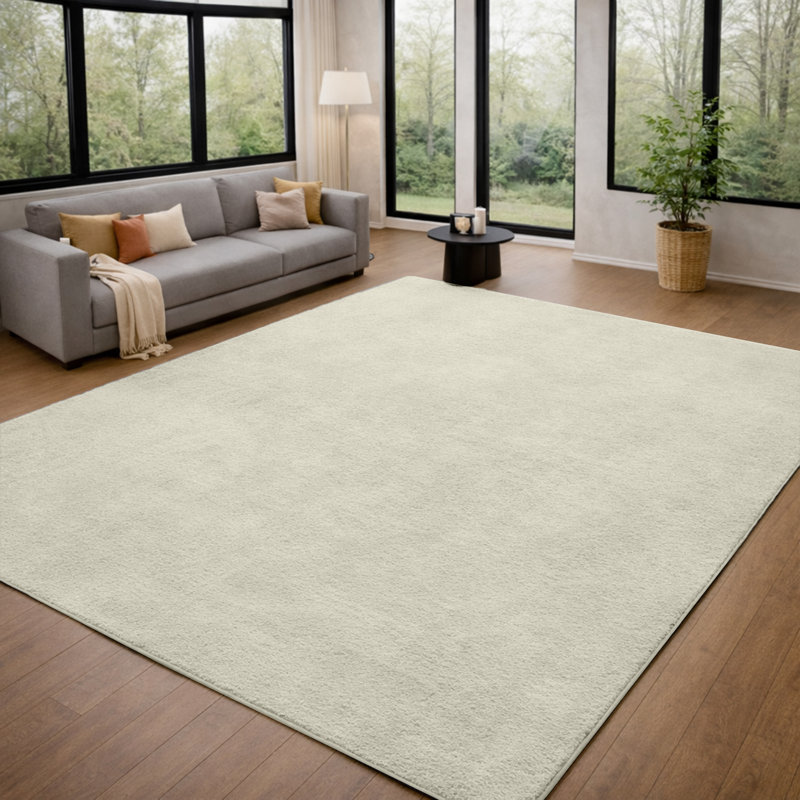 Solid Color Machine Tufted Pashmina Area Rug., Cream, Rectangle 120 x 170 cm