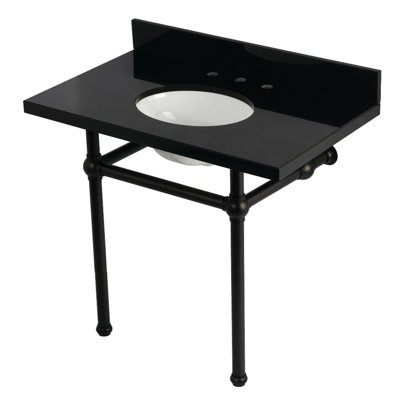 Lavabo de salle de bain rectangulaire en granite noir mat avec trop-plein 22,75 po Kingston